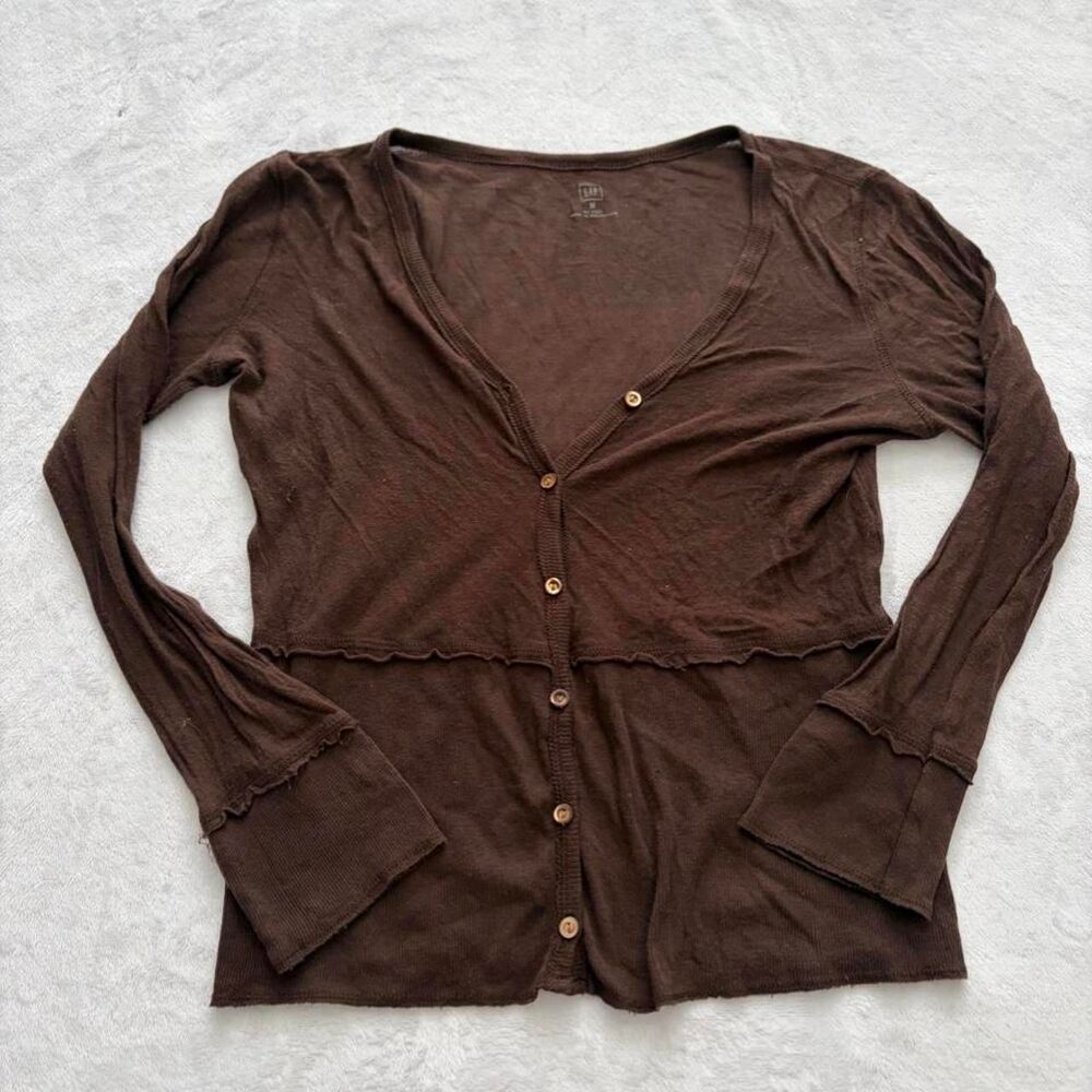 Vintage Gap Button Up Long Sleeve Top Women's M Y2K Chocolate Brown 2000s